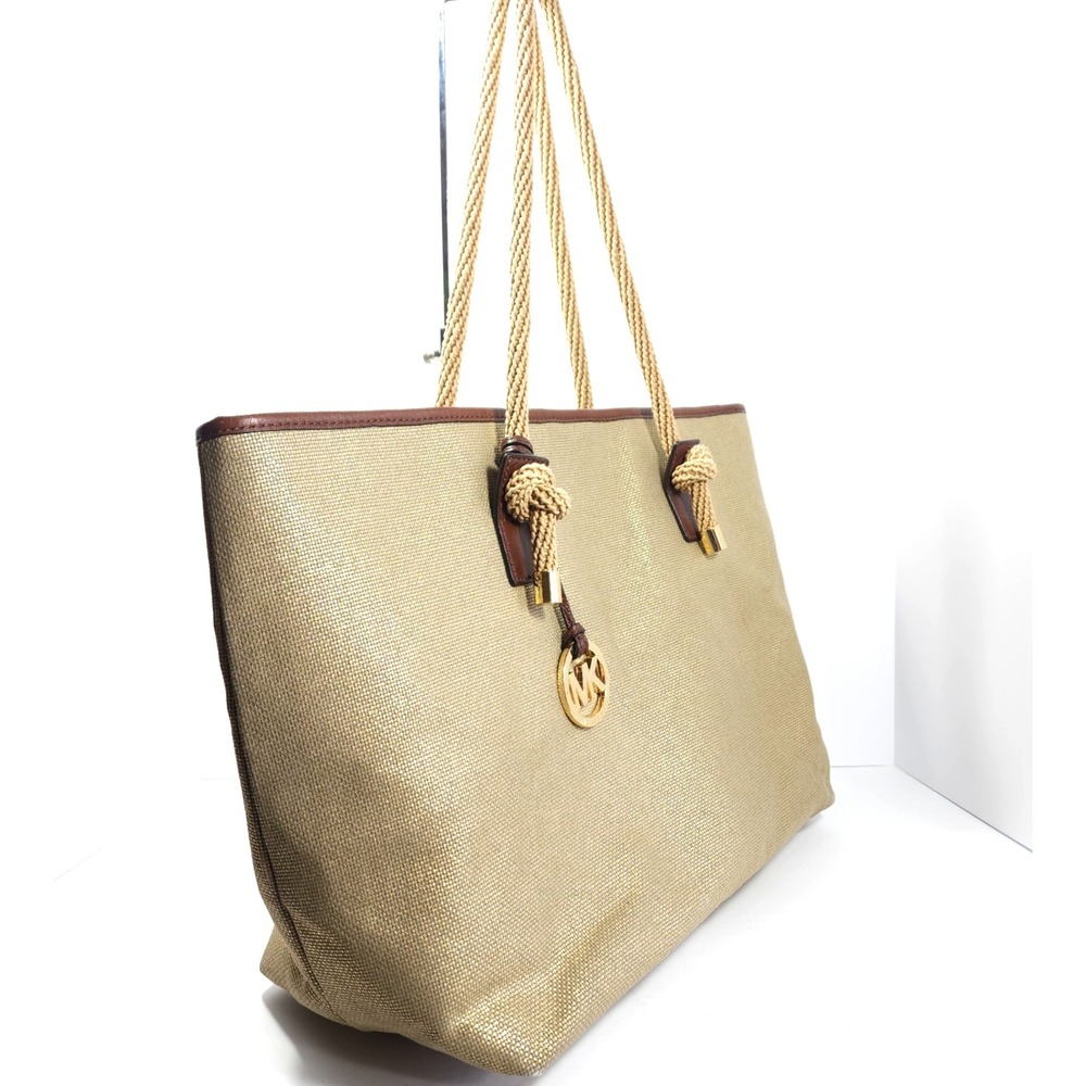 Michael Kors Marina Large Metallic Shimmer Canvas Tote in Gold‎